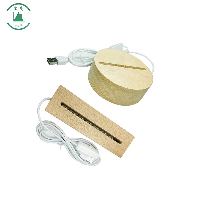 Factory Direct LED 3D wood light base  Crystal Glass Light Base Stand with USB Cable Led Wood night Light Display Base