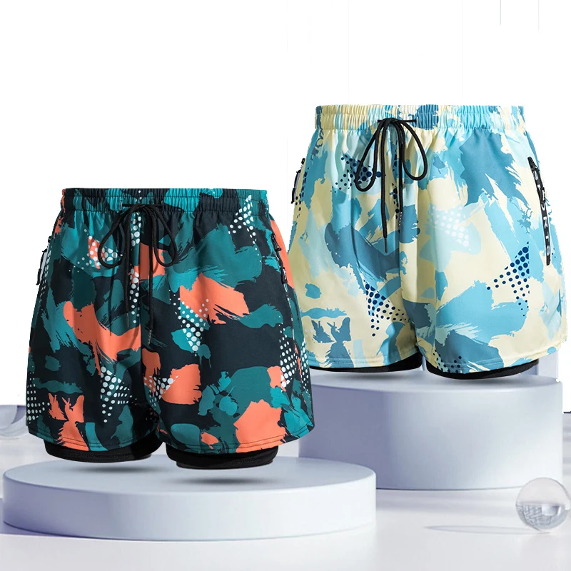 Swim Shorts Trunks Mens Shorts Swimwear Quick Dry Athletic Gym Shorts with Pocket Wholesale Summer Beach Custom 2 in 1 Light T/T