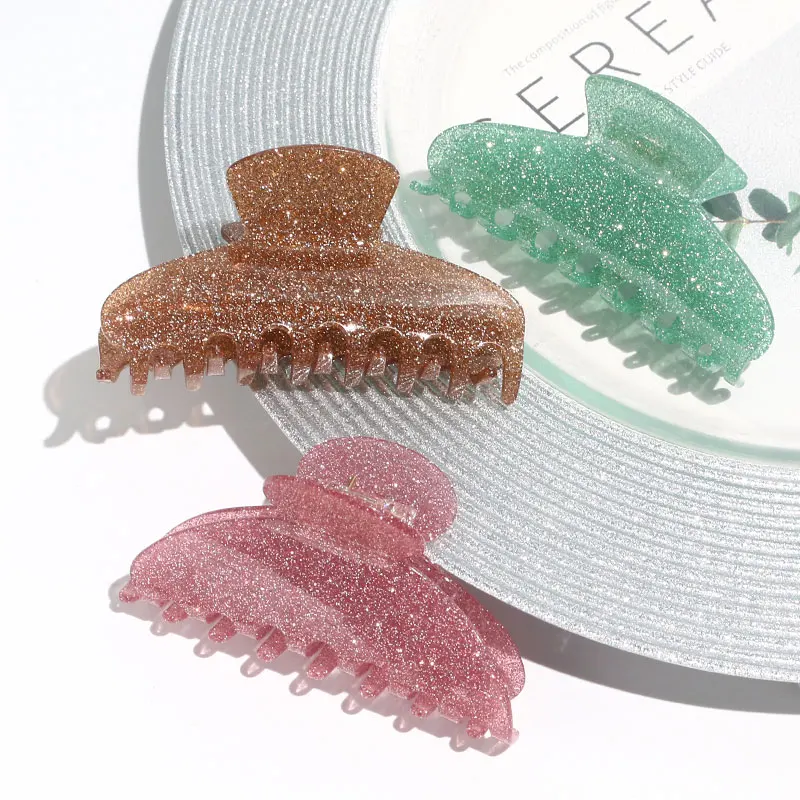 XinMei glitter hair claw clip acrylic acetate flat hair claw for women gold flake resin 10cm hair clamp claw clip famous brand