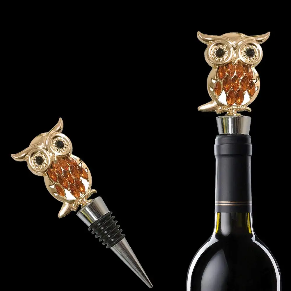 Cute Wine Stopper Decorations Reusable Owl Wine Stoppers Metal Zinc Alloy Golden Wine Bottle Stopper Custom
