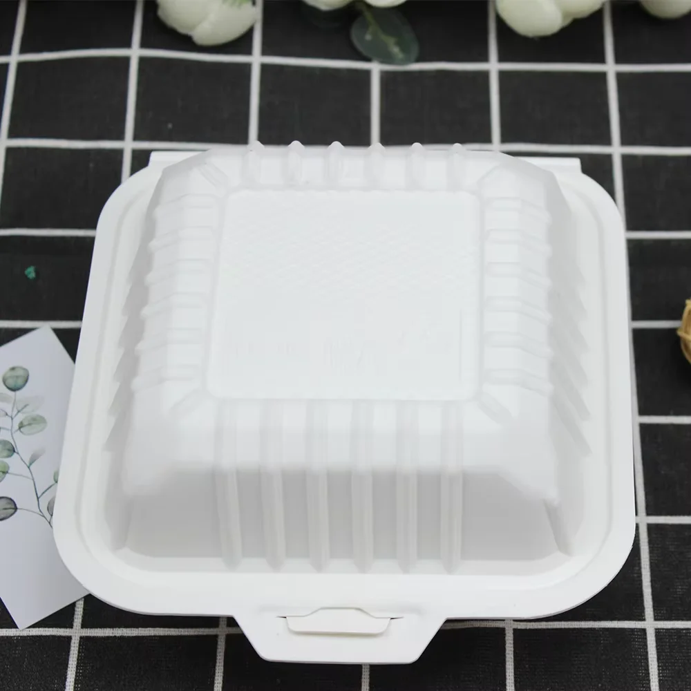 Eco-friendly disposable bio-based food container corn starch takeaway square clamshell box