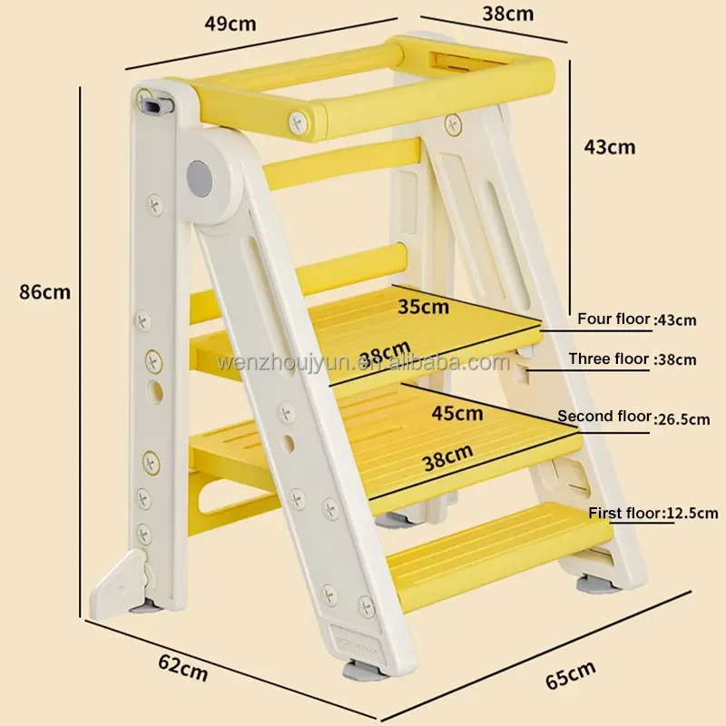 JYUN wholesale baby step stool adjustable height ladder chair montessori plastic folding toddler learning tower kitchen helper