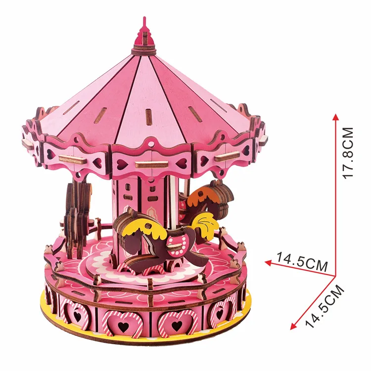Laser cutting wooden 2024 Original Design pink music box DIY Wooden Puzzle Christmas Gifts for girls