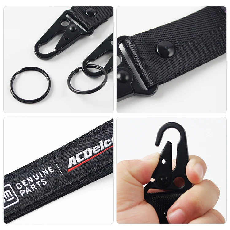 High Quality Fashion Polyester Logo Custom Two Sided Woven Wrist Lanyard Keychain For Keys Short Lanyards