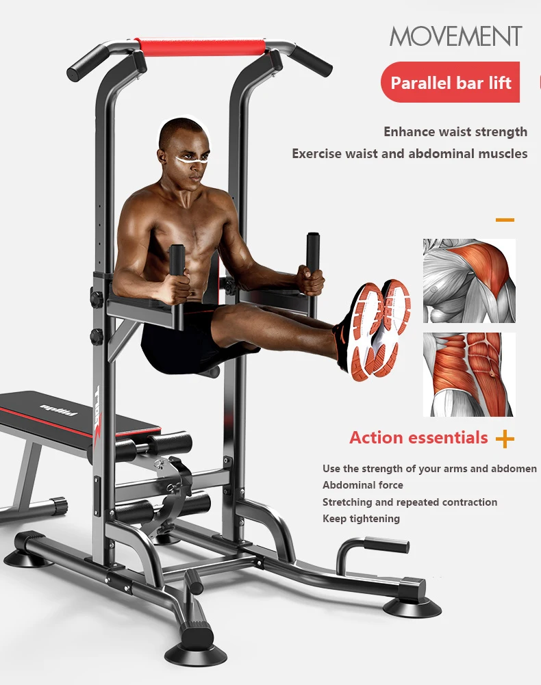 Home Use adjustable Multi Function Single Bar Pull Up Station Power Tower With Weight Bench