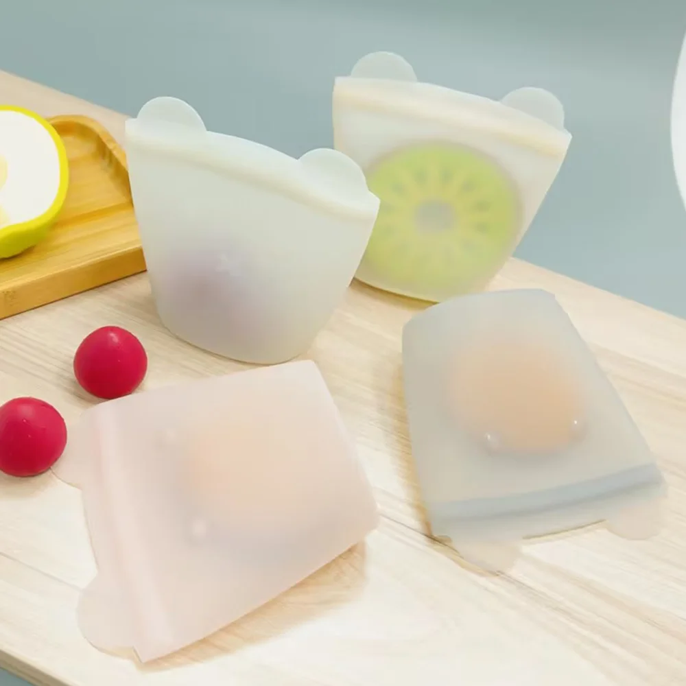 Eco Friendly Silicone Reusable Food Pouch Fridge Freezer Fresh Zipper Storage Zip Lock Silicone Food Bags For Snack