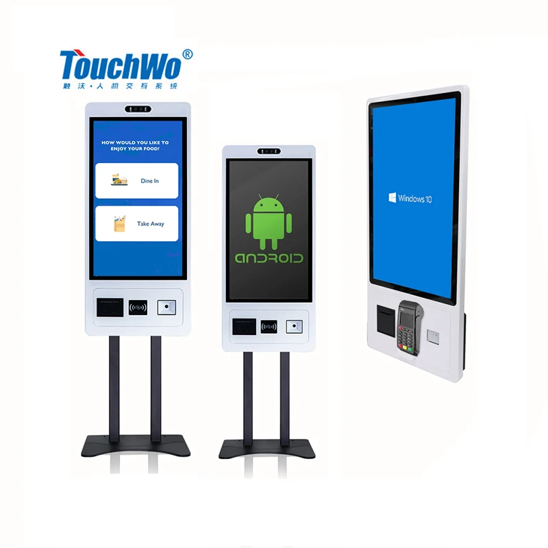 Touchwo 15.6 21.5 23.8 27 32 inch android touchscreen self checkout kiosk market self service machine with printer