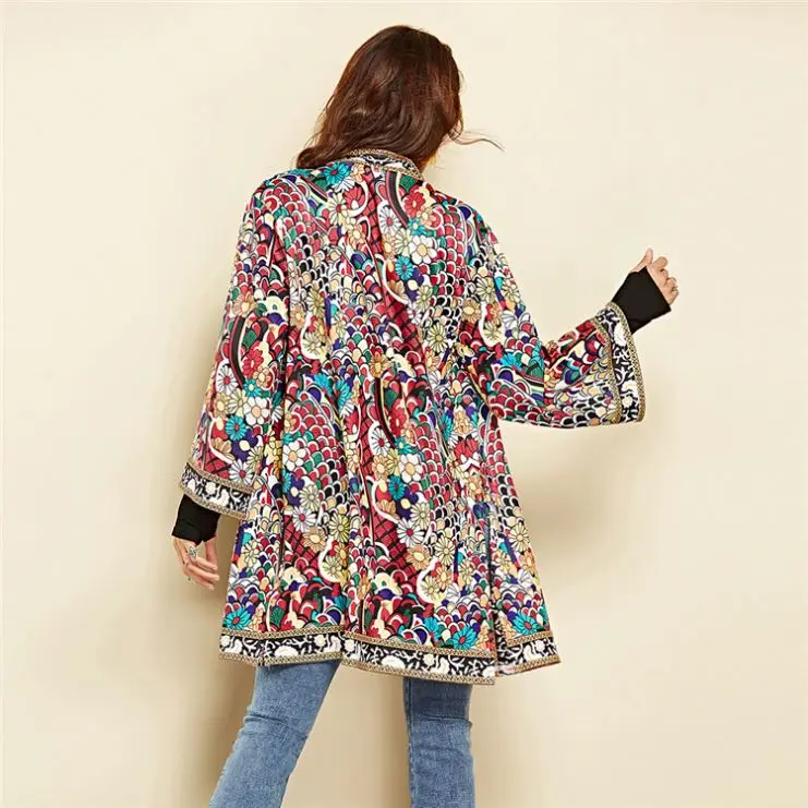Factory Supplier Summer Fall Casual Floral Print Long Sleeve Open Stitch Knitted Cardigans For Women Picture