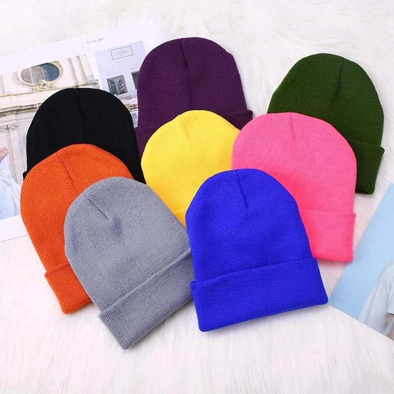 Winter Warm Women Girls Beanie Custom Logo Embroidery Winter Wool Hand Knitting Crochet Men Knit Skullies Beanies Knitted Hat