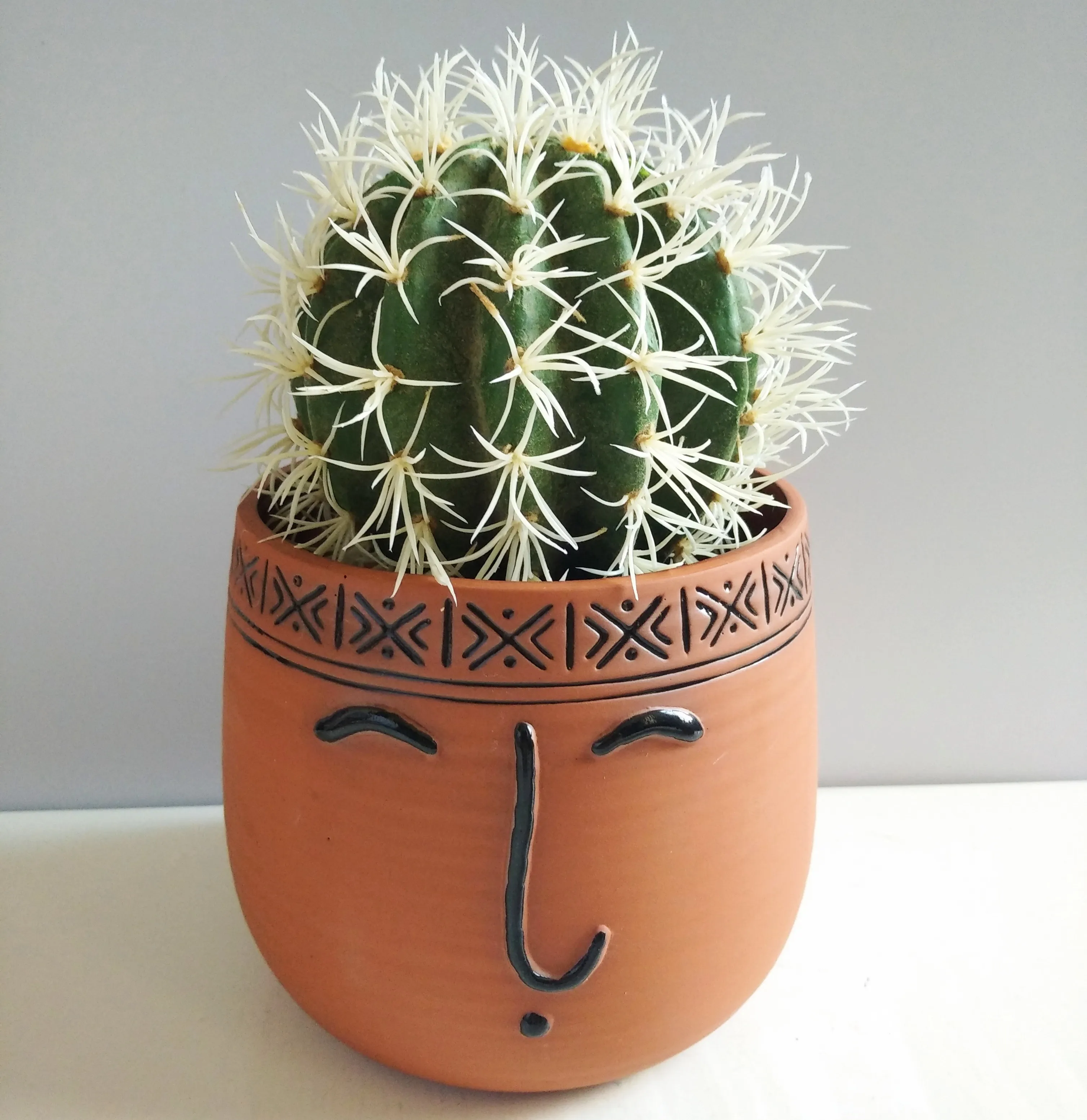 Cheap hand painted human face brown large unglazed terracotta flower pot for wholesale