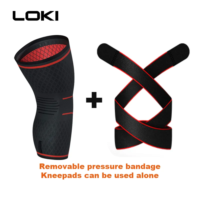 LOKI Factory Wholesale HD-K213D knitted gym knee sleeve Antislip outdoor basketball knee brace with belt