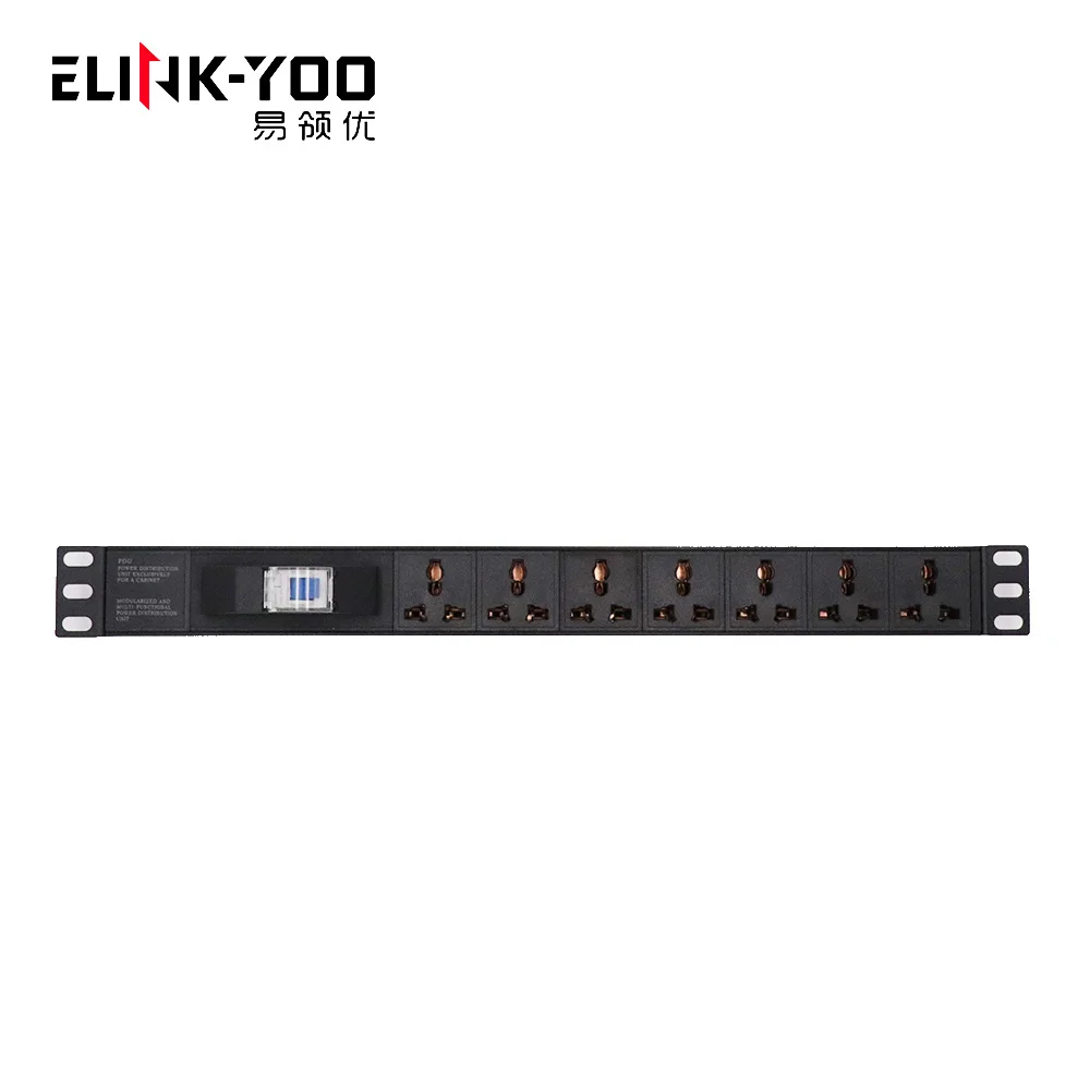 Specialty universal 10A PDU 1U 19 inch 7 socket with 1P circuit breaker for cabinet power distribution unit