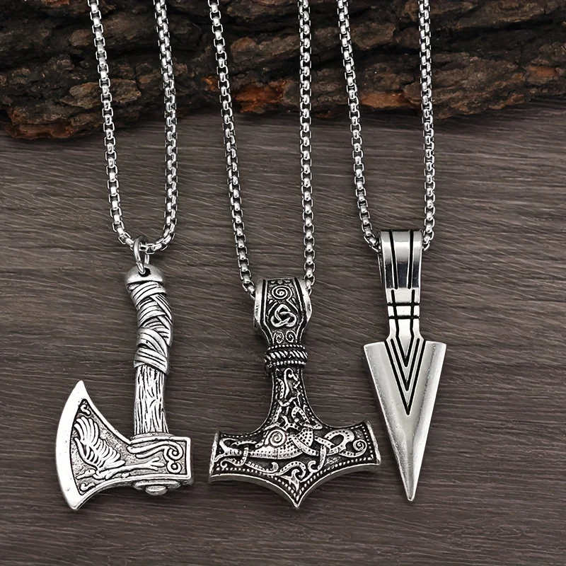 Viking Style Necklaces For Men Hammer Compass Celtic Knot Wolf Ax Pendant Necklace Nordic Amulet Pendant Necklace