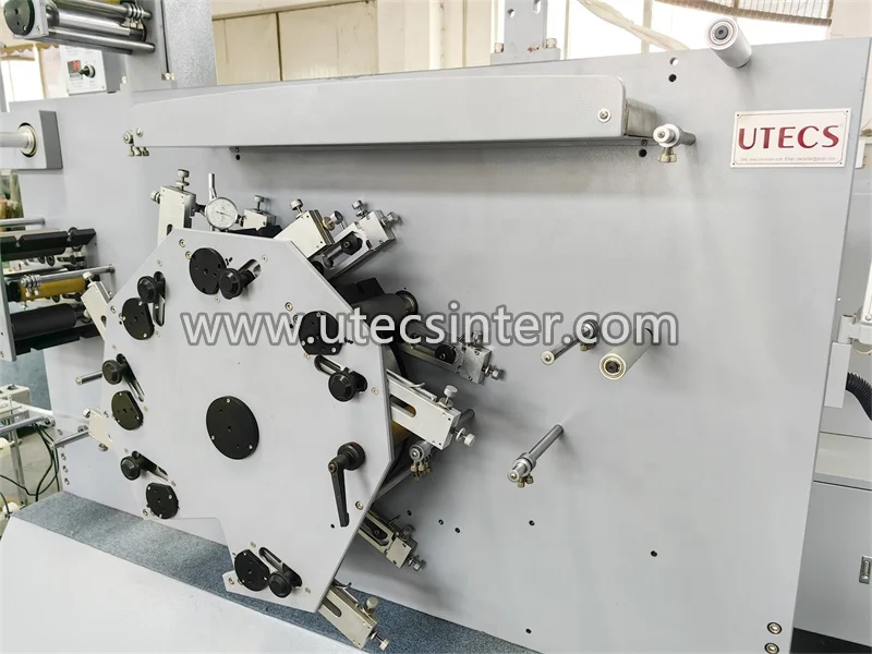 UGS62 6 front 2 back Color Double Side Automatic Fabric Tape Ribbon Flexo Printing Machine, Clothing Label Flexographic Printer