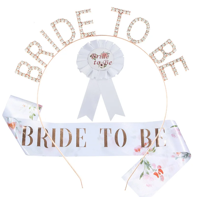 Bachelorette Party Accessories Set 3Piece Gold Bridal Wedding Party Decoration Accessories-Bride to Be Sash and Bride Headband