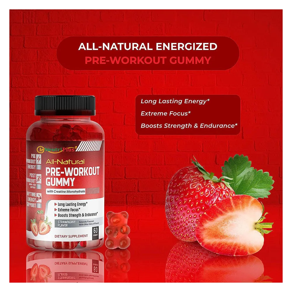 GMP Factory Pre Workout Gummy Creatine Monohydrate Boost Energy and Muscle Growth Customized Formula with Taurine