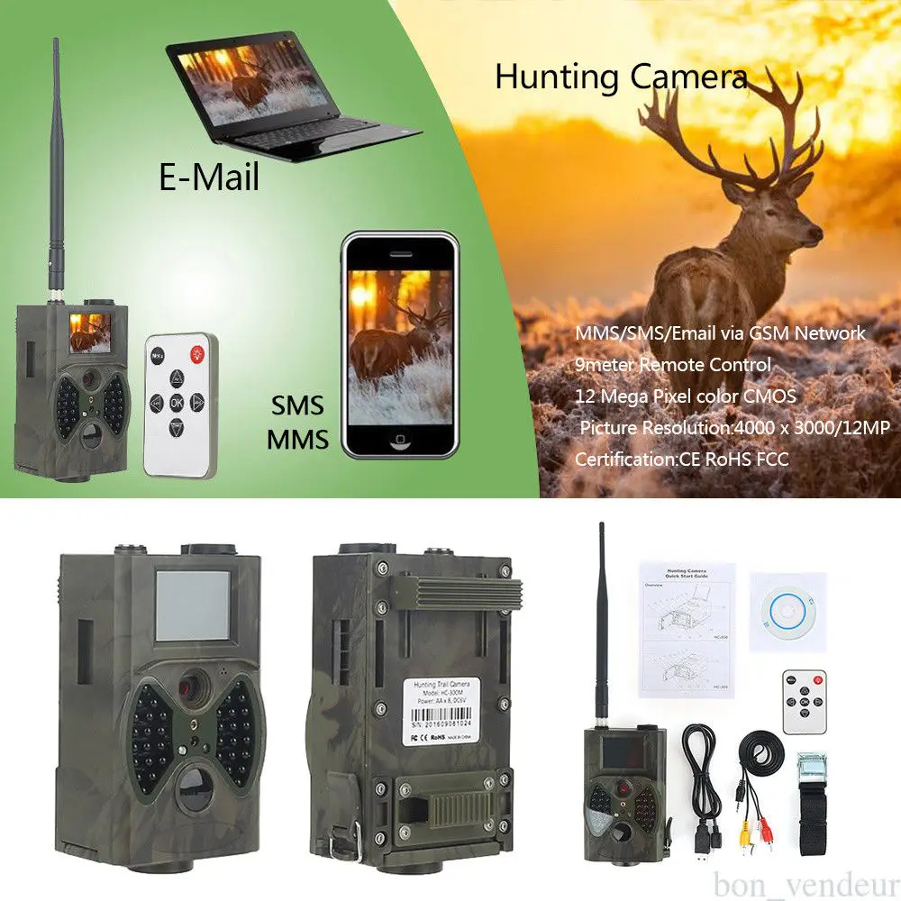 Cheapest 2G MMS GSM  hunting Trail camera 1080p 12mp 940nm black IR LED HC-300M