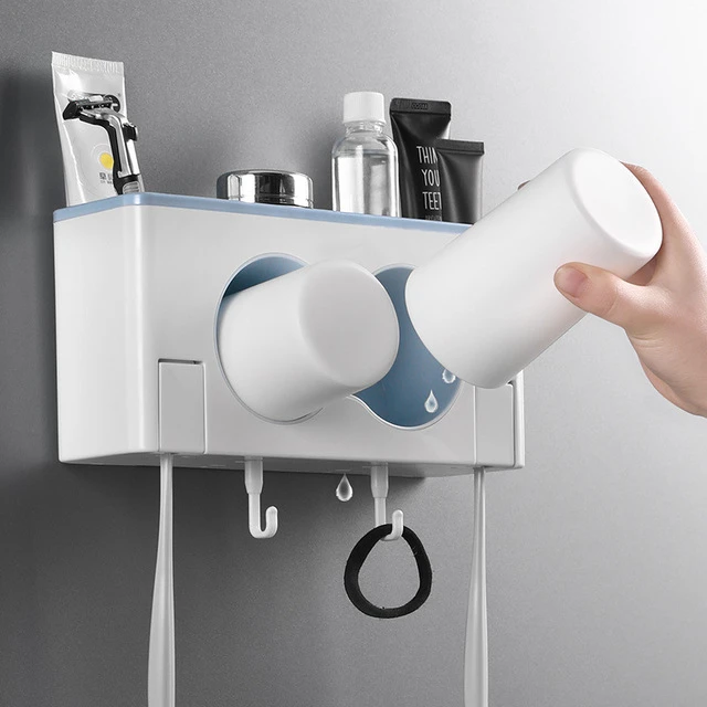
Bathroom sets Creative couple toothbrush rack adsorption type multifunctional storage toothbrush cup storage container 
