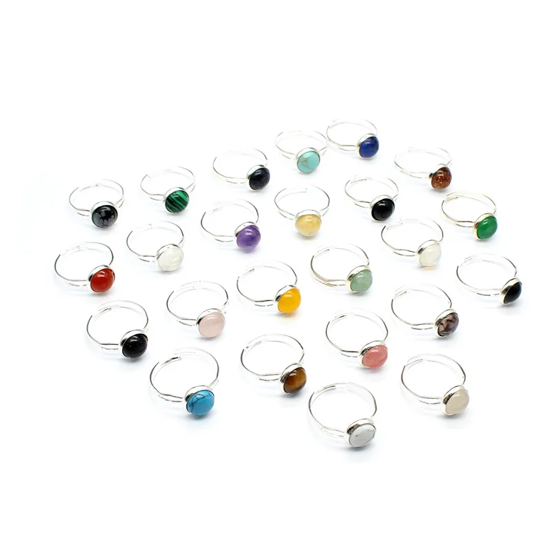 Fashion natural Jewelry Various Gemstone Open Circle Adjustable crystal Cabochons Stone Rings