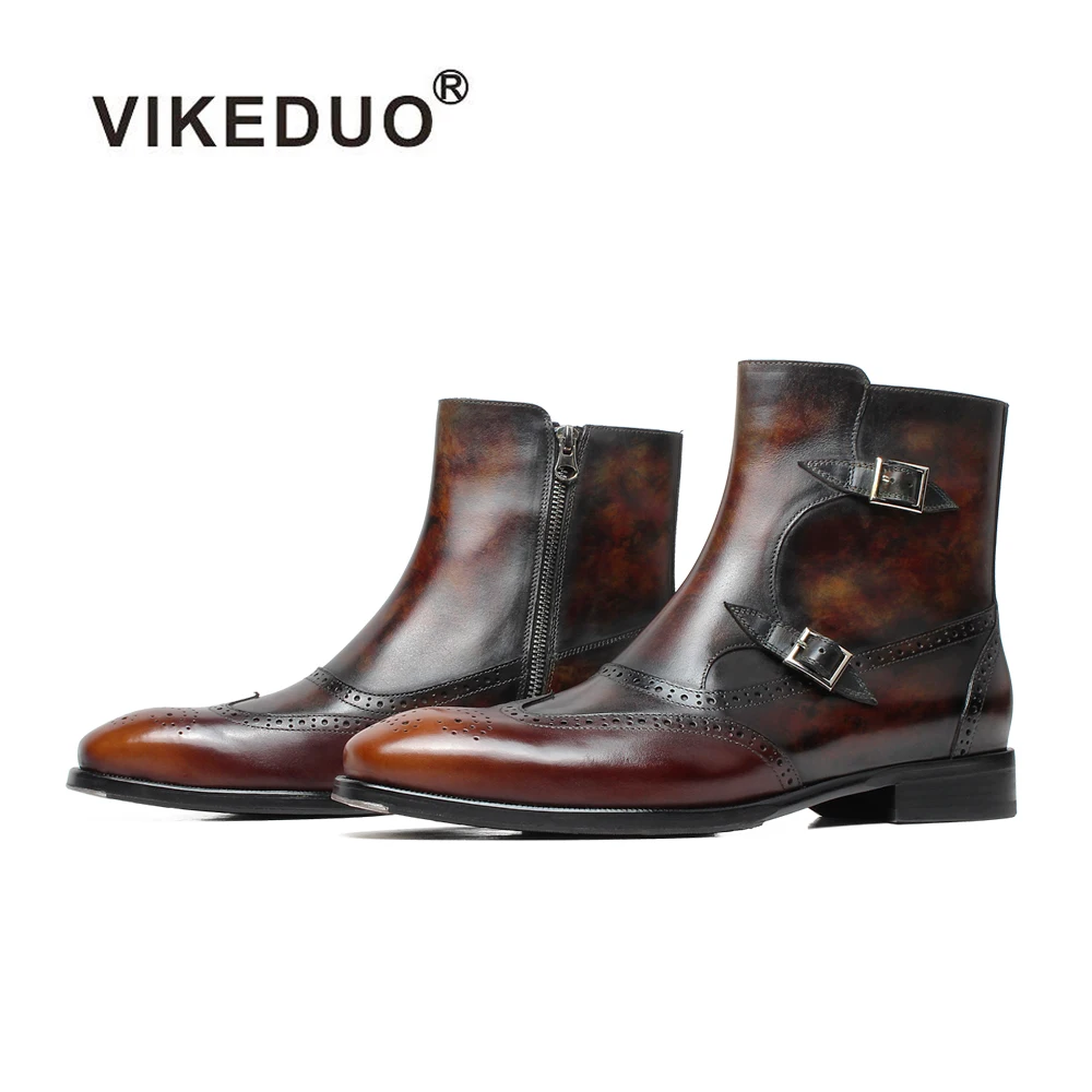 Vikeduo/модельные туфли ручной работы с двойными ремешками и пряжками; Дизайнерские мужские ботильоны из кожи