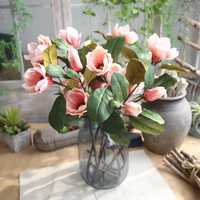 Y-H123 Kapok Single Branch For Wedding Home Table Decor Sculpture Faux Vase Decoration Blossom Floral Artificial Magnolia Flower