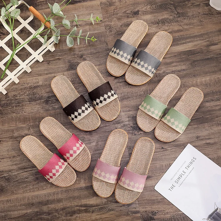 Indoor home light weight breathable 35-40 size summer flax slippers for women linen