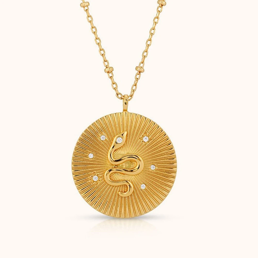Mystic Serpent Coin Pendant Fashion Jewelry Pendants Charms 18k Gold Plating Stainless Steel Snake Necklace