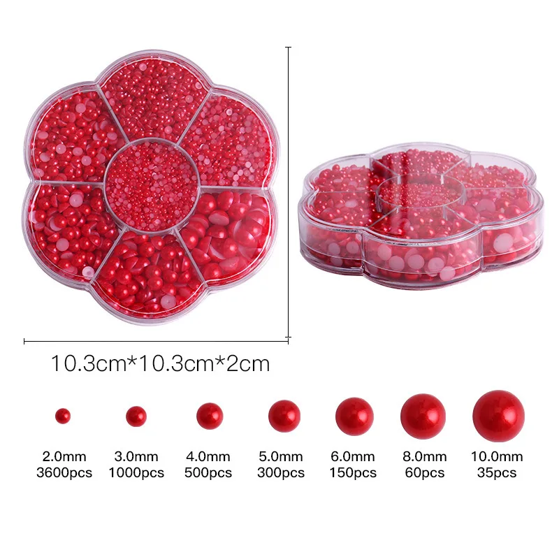 Hot sale 7 grid pearl nail decoration DIY mixed size 5600 pieces/box half round pearl nail art 3d nail charm decoration