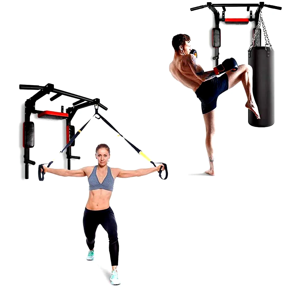 Wall Mount Pull up Bar Body Press Gym Chin up Upper Workout Dip Stand Power Tower Set