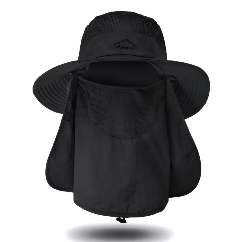 Custom Sun Protection Bucket Hat Man Quick Dry Mesh Wide Brim Fishing Fisherman Bucket Hats Cap with Face Cover Neck Flap