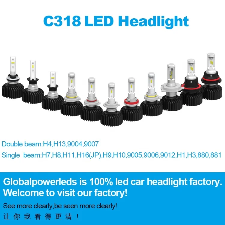 best seller no fan csp chip C318 Light Auto Automotive bulb H7 Car Led Headlight