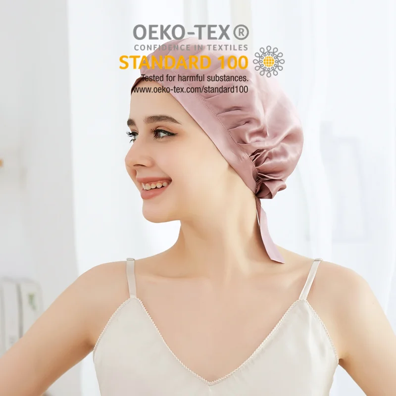 Wholesale16 19 22momme Luxury Hair Satin Turban Designer Silk Sleep Bonnets Tie Women Wraps Silk Bonnet with custom logo