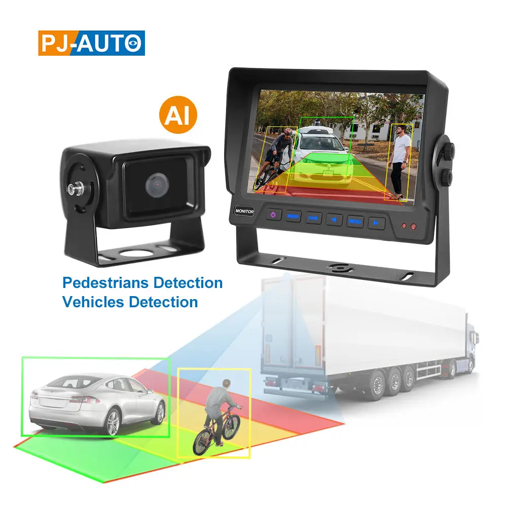 PJAUTO AI BSD Truck Bus Side Rear View Reverse Backup Camera Blind Spot Pedestrian Detection Monitor System for Truck Bus