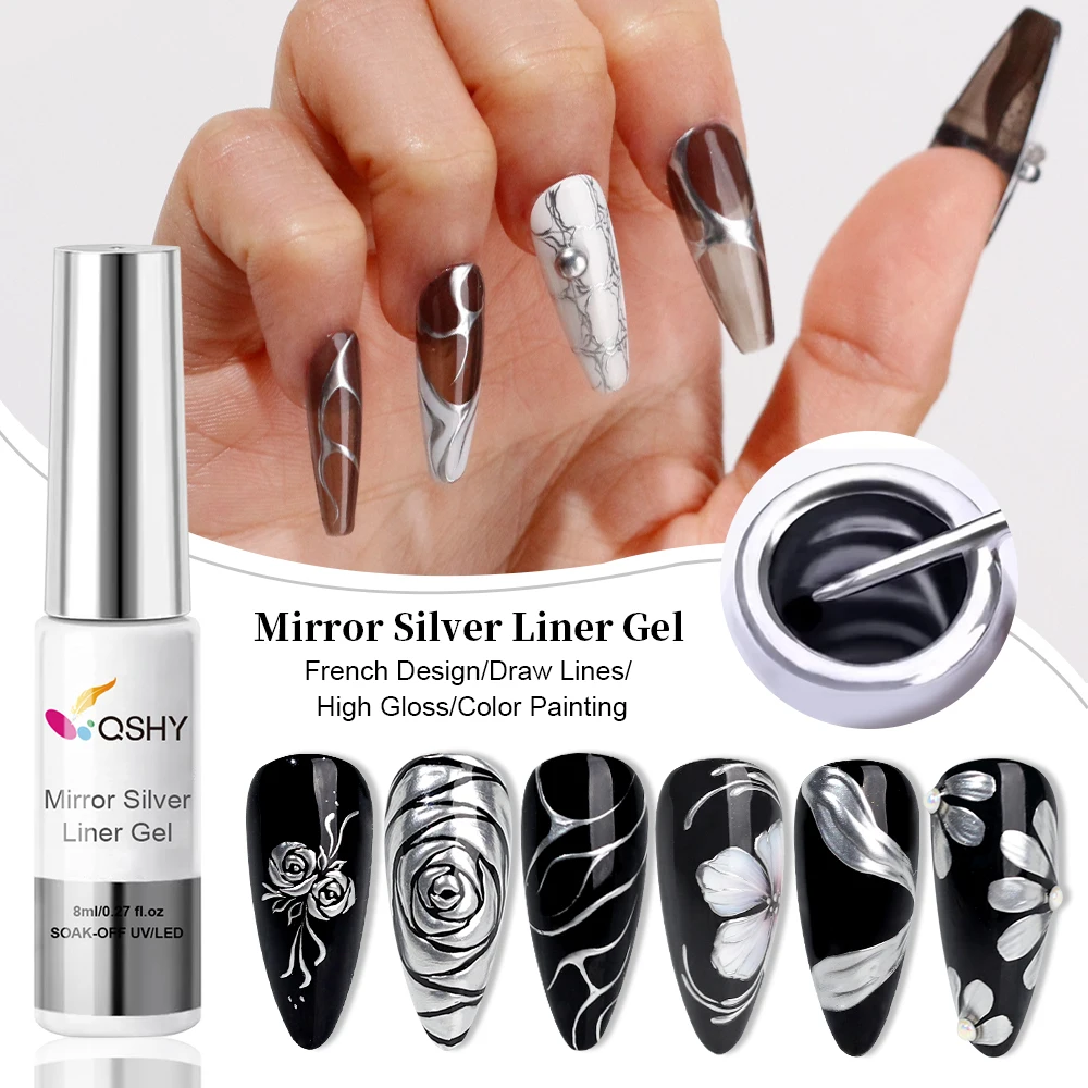 Silver Gold Gel Chrome 8ML High Mirror Chrome Effect Gel Paint Silver Liner Gel For Nail Art Decoration