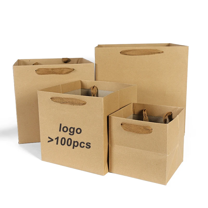 logo print Square bottom kraft paper fast food take away bags