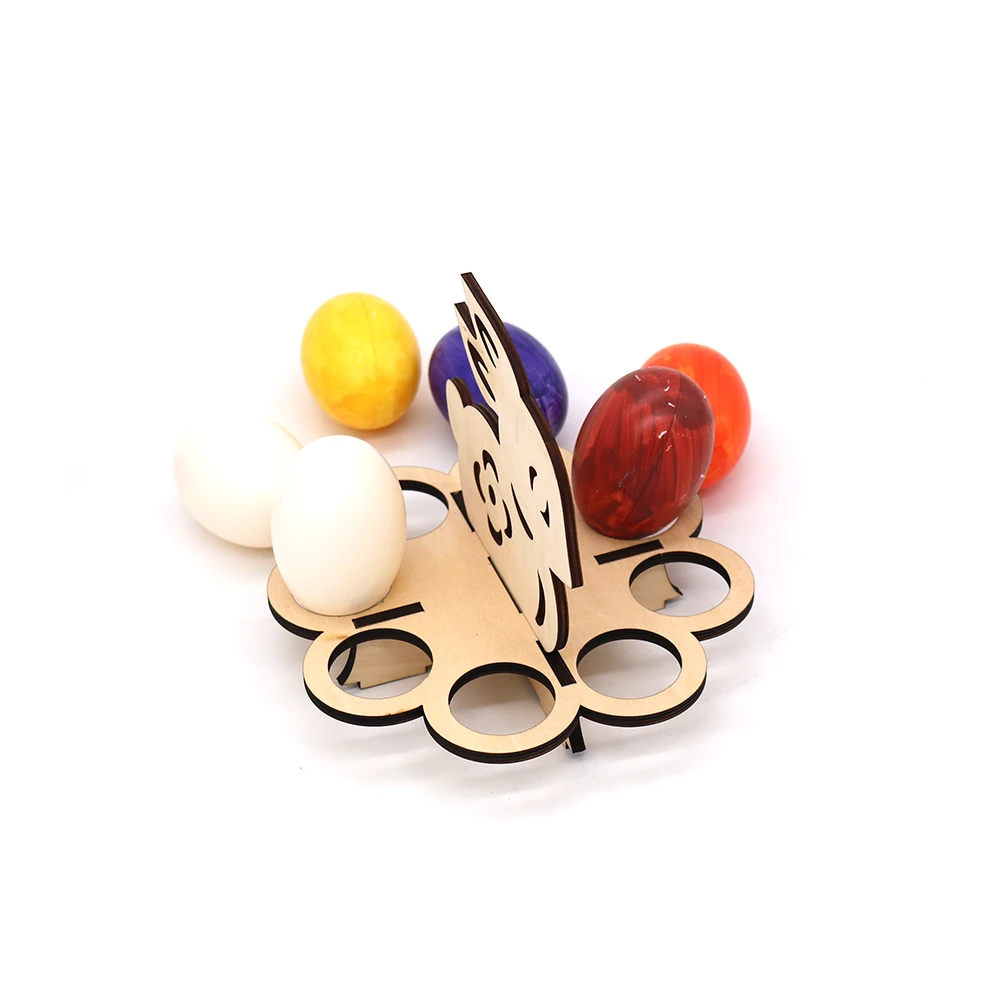 SLT New Support Customization Laser Cut Wood Easter Egg Baskets Bunny Egg Stand for  Decoration