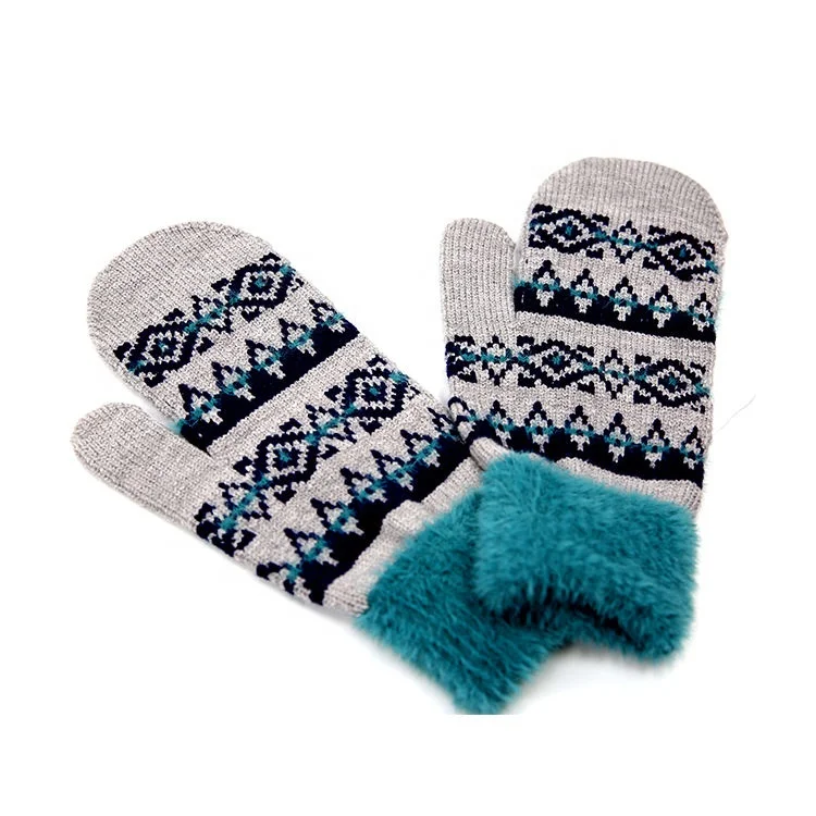 Custom Snow Winter Bike Knitted Warm Mitten Gloves For Women