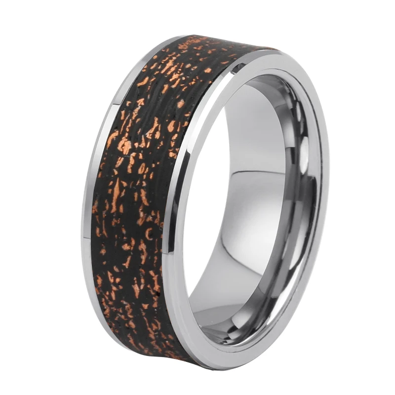 Forged Copper Carbon Fiber Ring Engagement Wedding Band Tungsten Carbide Mens Wedding Ring