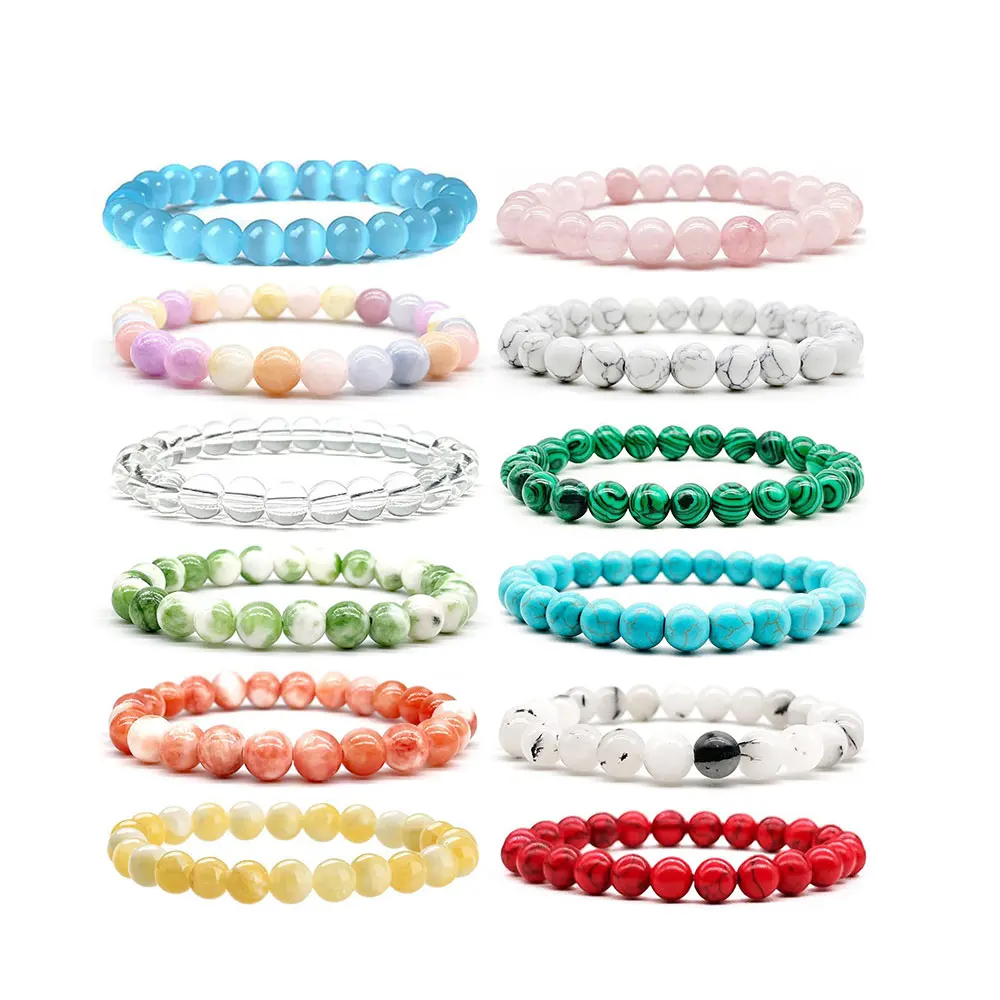 Hot Selling Vintage 8mm Beaded Bracelet Handmade Elastic Crystal Jade Healing Stone Bracelet for Women Energy Stone Bracelet Men