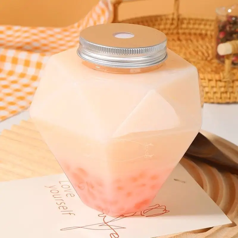 Koi 16 OZ Plastic Diamond Shaped Juice Bottle with Aluminum Lid for Food Storage Milk Candies DIY Projects