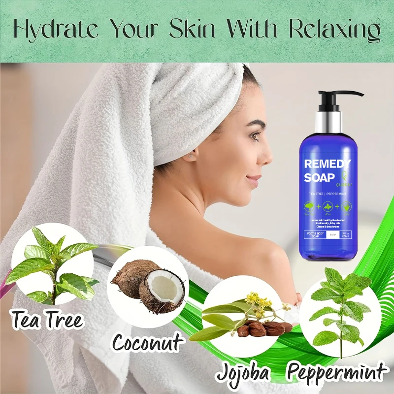 Qquaker Wholesale Body Wash Shower Gel Tea Tree Peppermint Remedy Soap Natural Ingredient For Men And Women