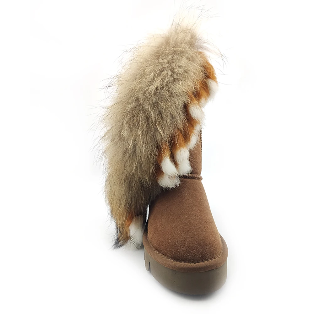 
CF-077 Free Samples Beautiful Genuine Leather Racoon Fur And Rabbit Fur Wholesale Lady Boots, Winter Women Snow Boots Fashion 