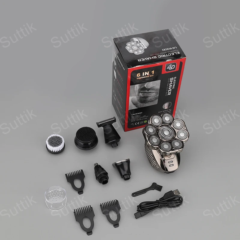 Suttik LK-9300 Multifunction Men 9D Independently 9 Cutter Floating Head Waterproof Electric Razor USB Charge Trimmer for Men