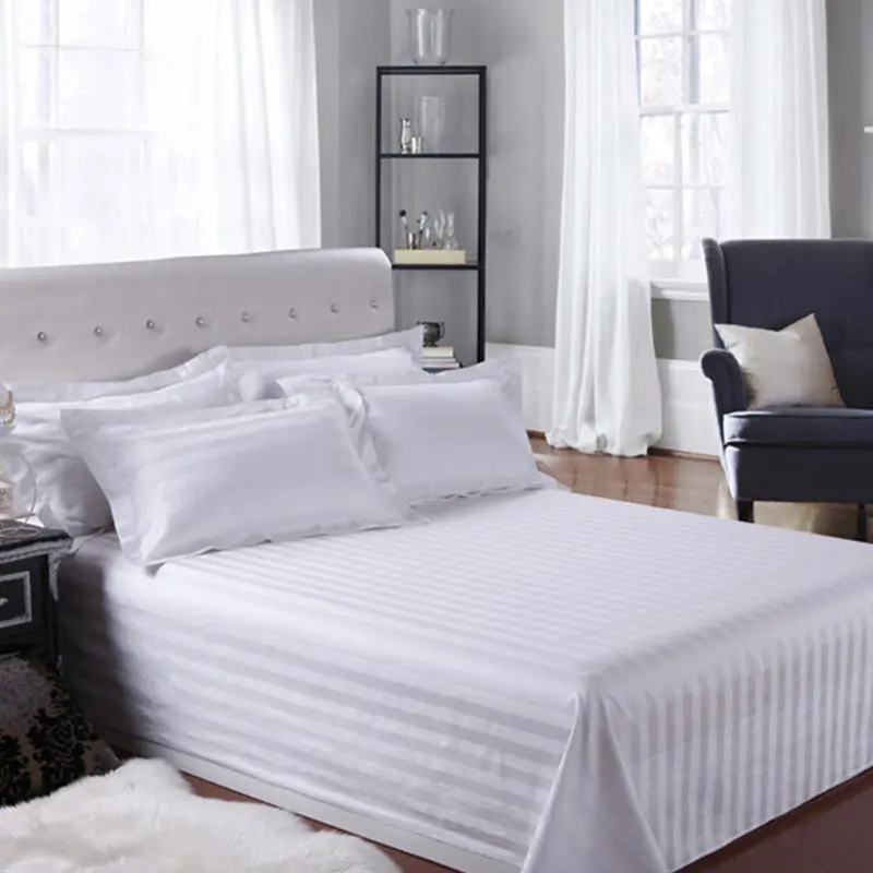 Hotel 100% cotton satin hotel bedding 3cm stripe bed linen quilt cover customization king size bed sheet