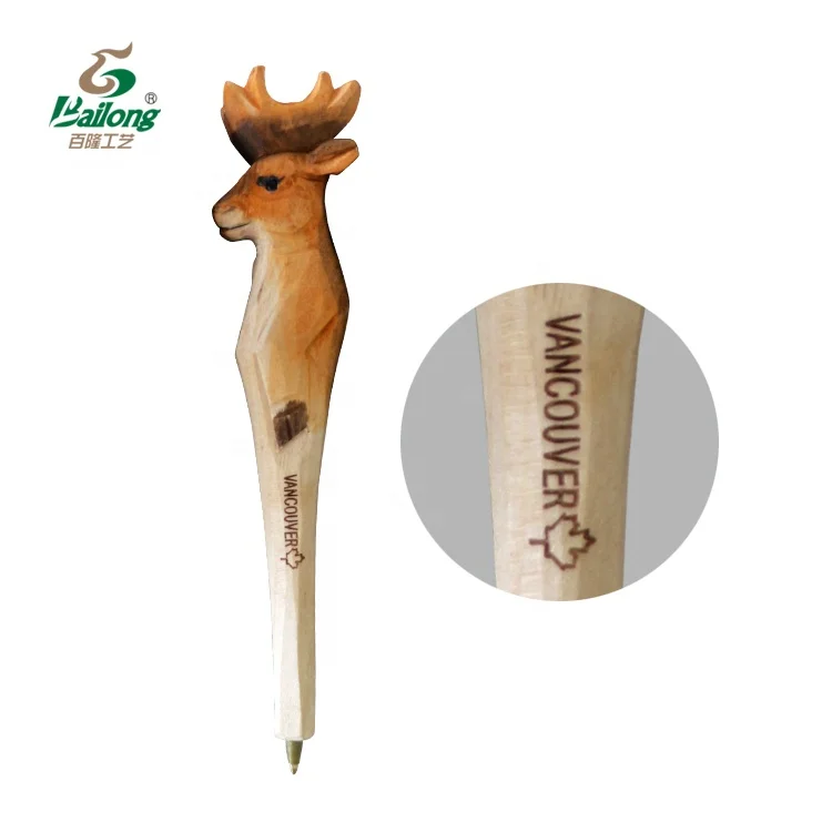 Handmade animal carved wooden ballpoint pen