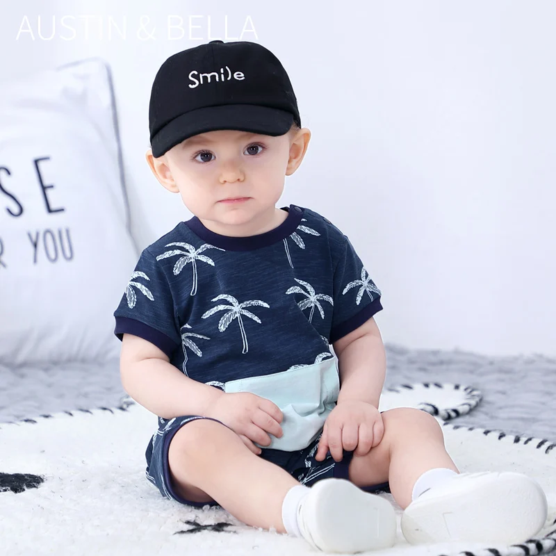  AustinBella/эксклюзивная модная детская одежда летняя для маленьких мальчиков комплекты с коротким рукавом комбинезон дизайнерский хлопковый на