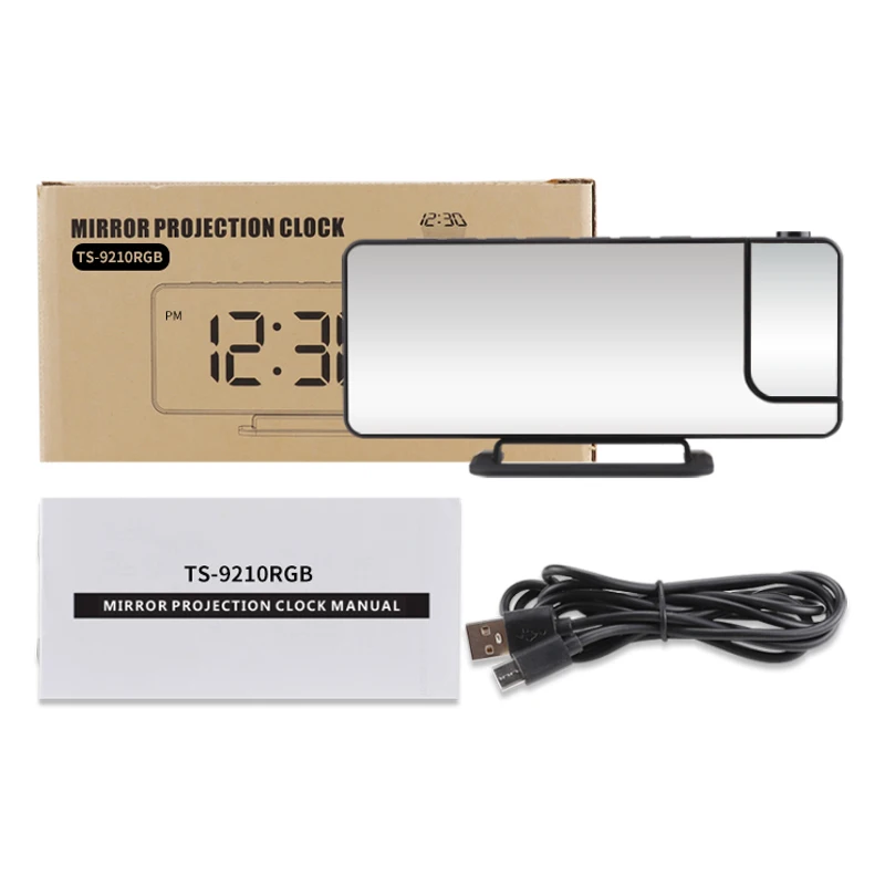 Digital Electric Alarm Clock Projector Desktop Radio FM LED Nap Snooze Clock Time Temperature Display Mirror Decor