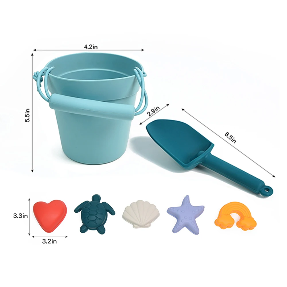 Silicone Foft Bucket Set for Kids Play at Beaches BPA Free Food Grade Silicone Beach Toys for Toddler Custom Prints and Color OK