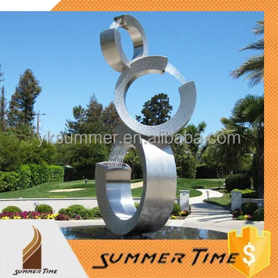Modern garden outdoor water fountain statue home yard pool decor large stainless steel abstract metal art waterfall sculpture