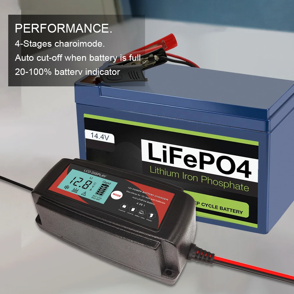 EVERPOWER 100W LCD Display 12V battery charger LiFePO4 Batteries Charger Lead Acid Battery Charger